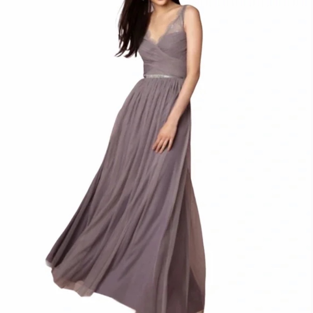 Anthropologie Hitherto Gray Formal V Neck Maxi Dress Size 12